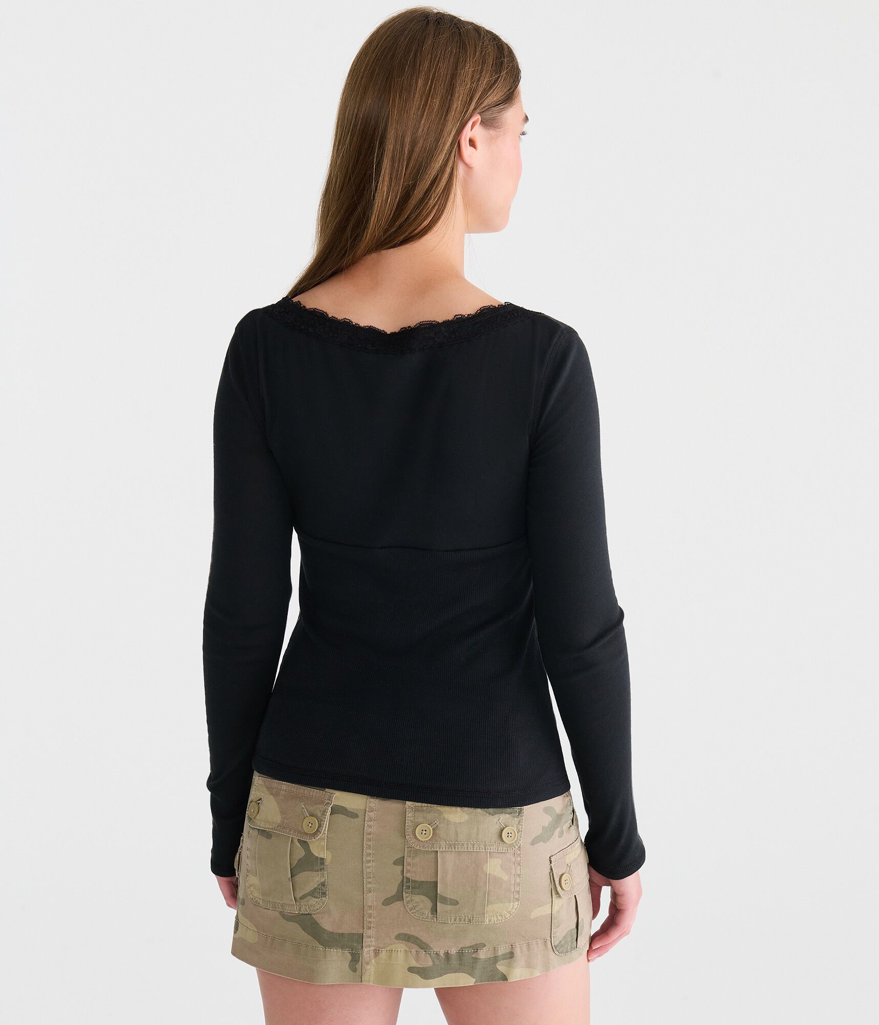 Long Sleeve Seriously Soft Y2K Lace V-Neck Tee