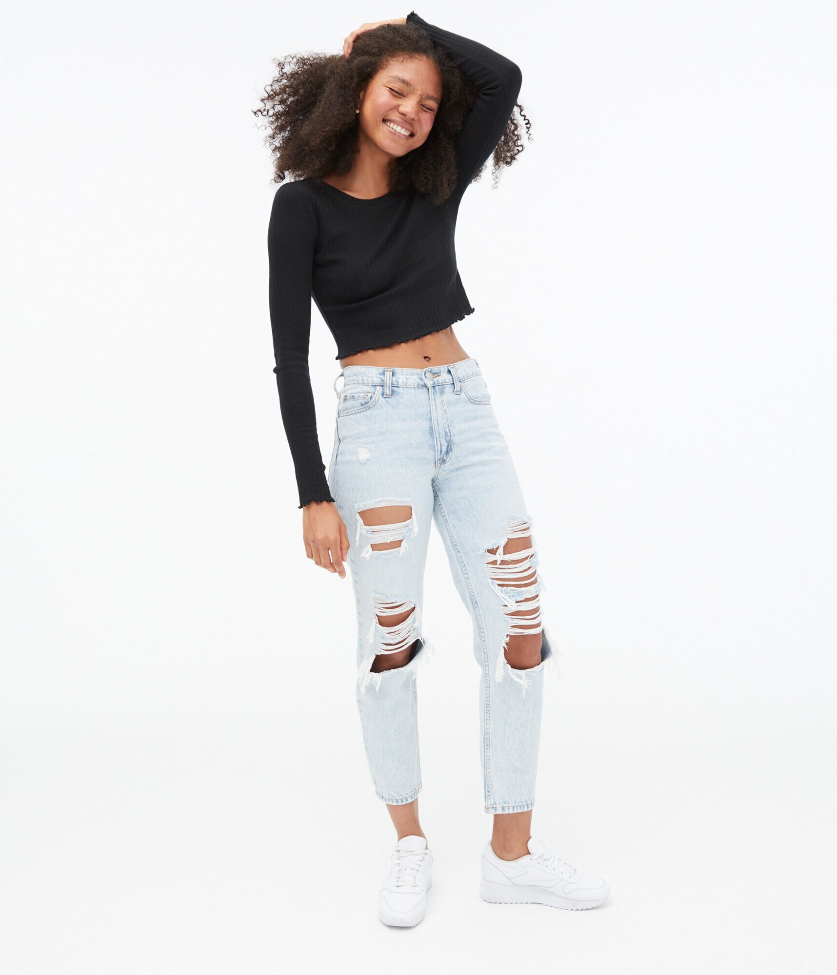 Long Sleeve Pointelle Shrunken Tee