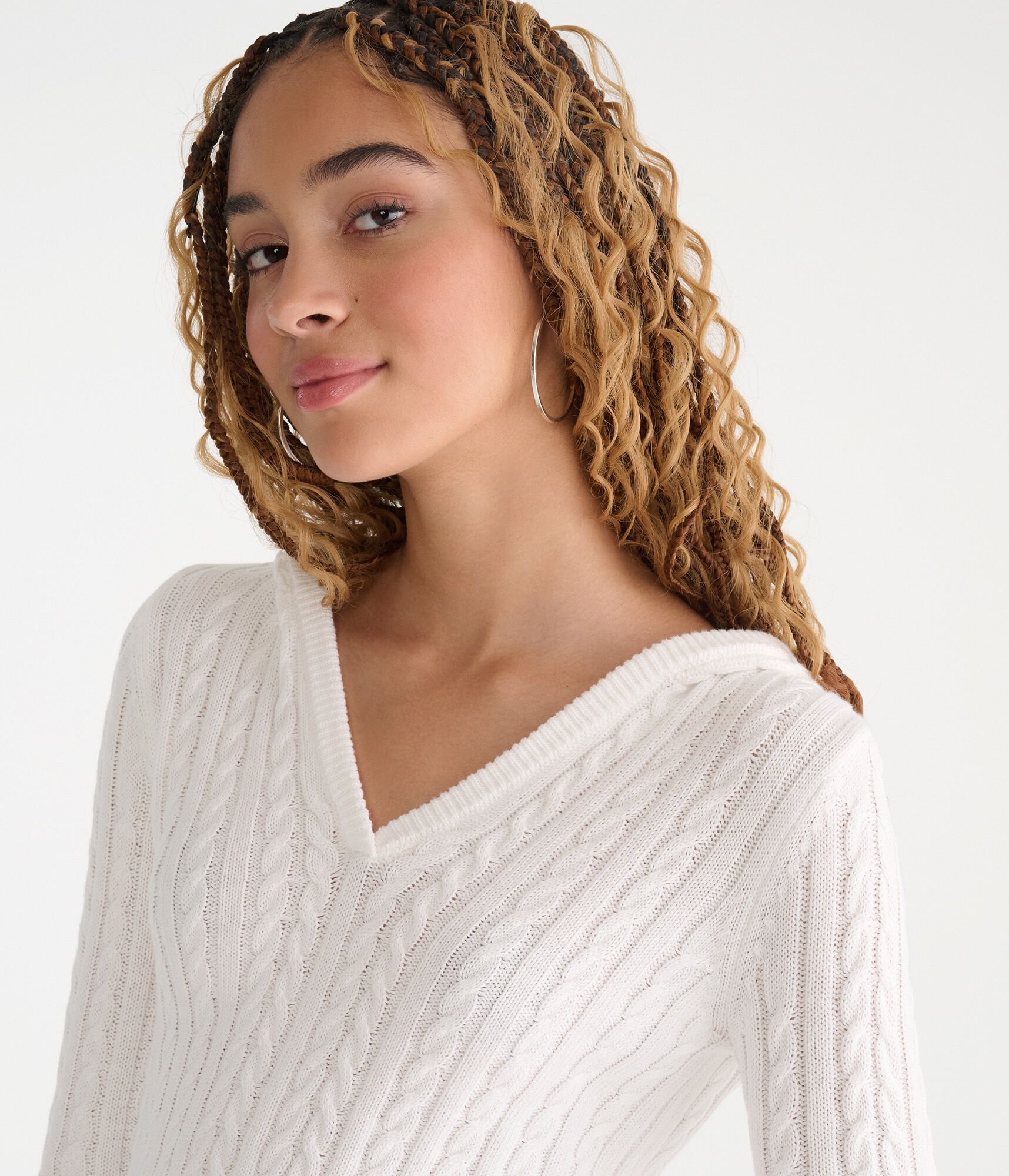 Cable High-Rib Hooded Sweater