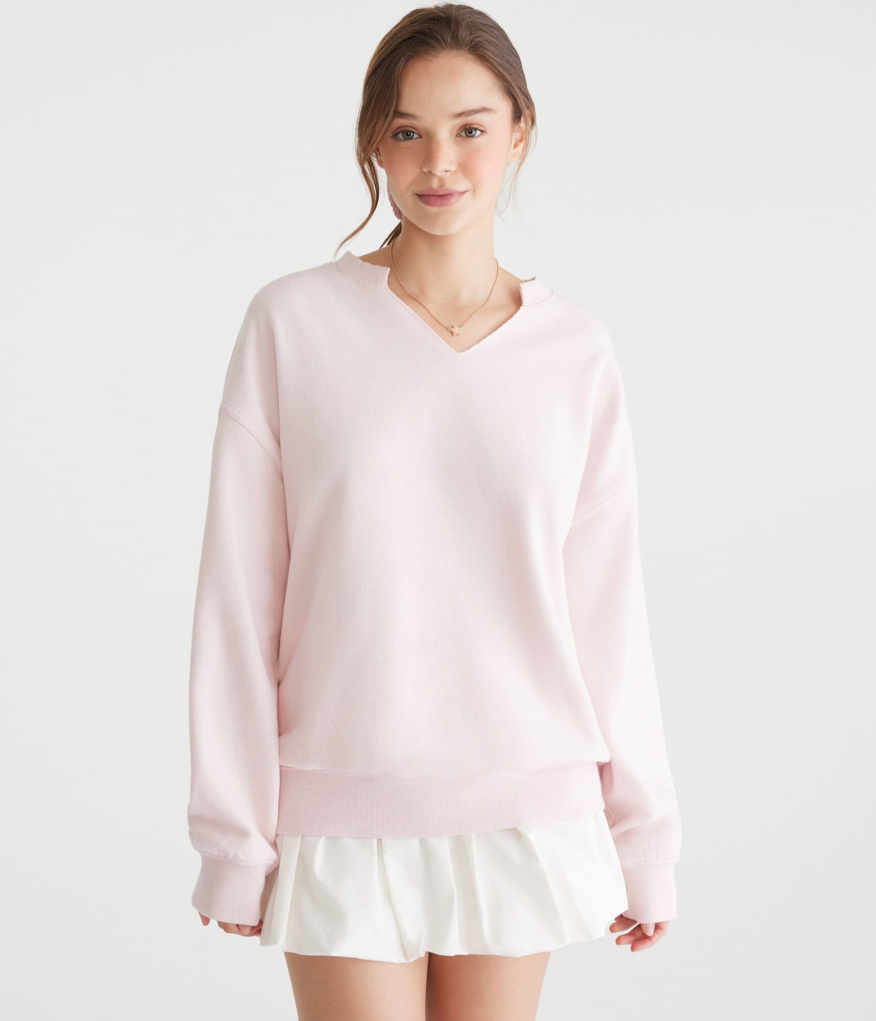 Solid Notch-Neck Sweatshirt