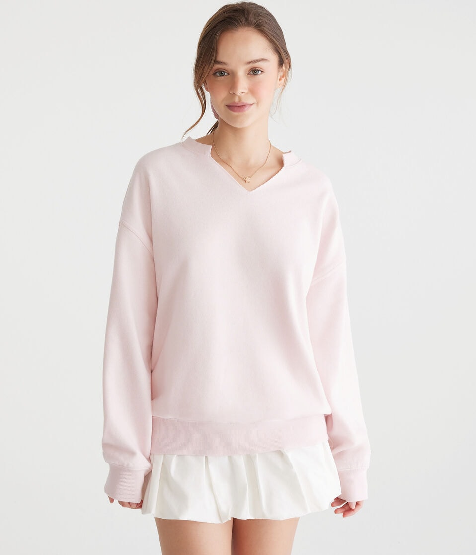 Solid Notch-Neck Sweatshirt