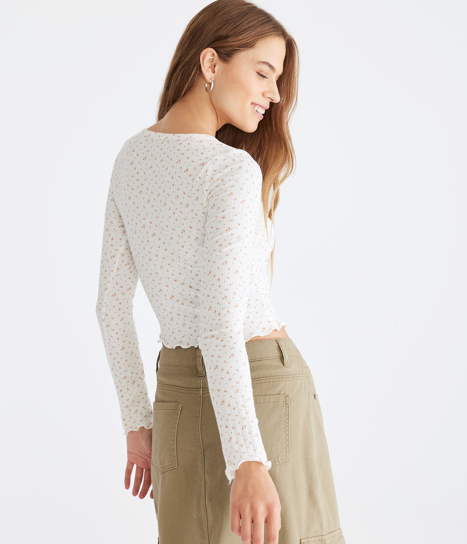 Long Sleeve Floral Cropped Shrunken Tee