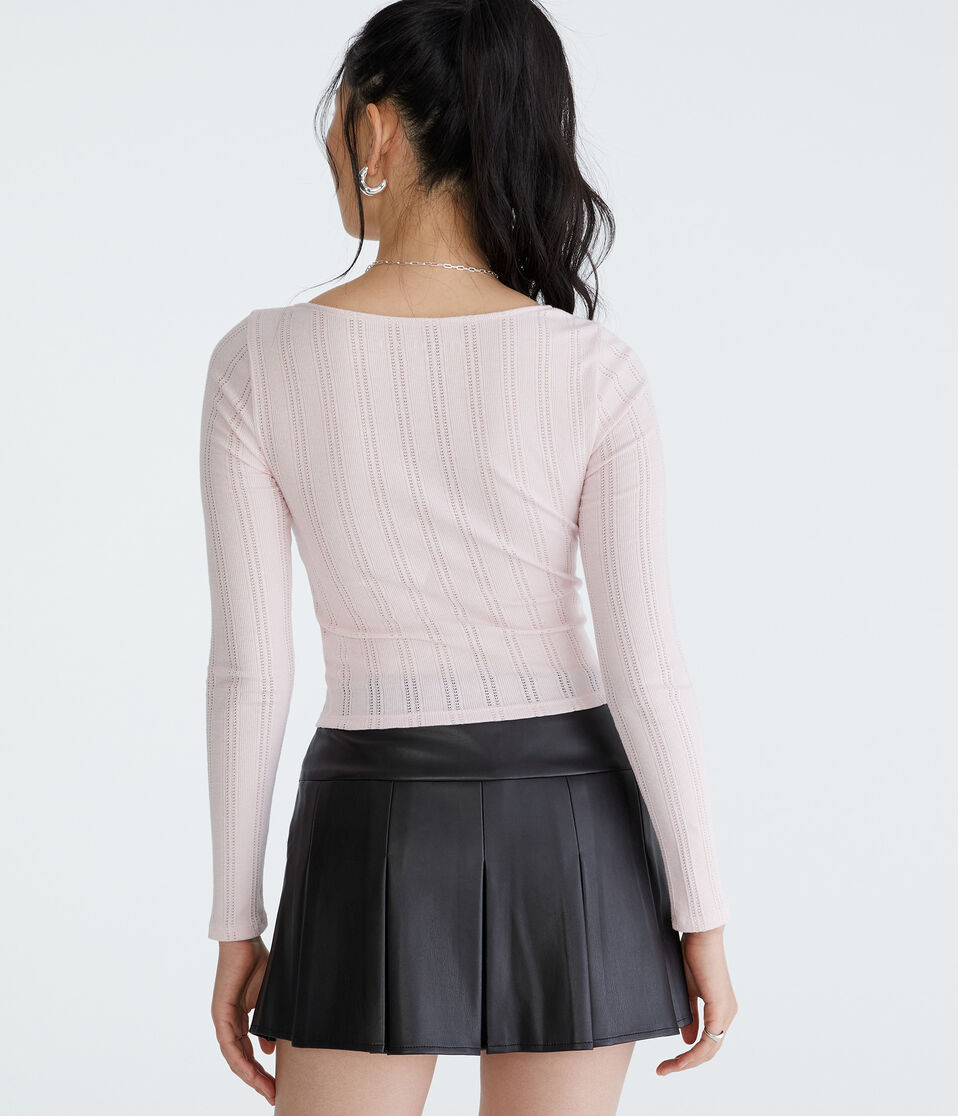 Long Sleeve Cinch-Front V-Neck Crop Top