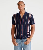 Striped Open-Knit Sweater Shirt