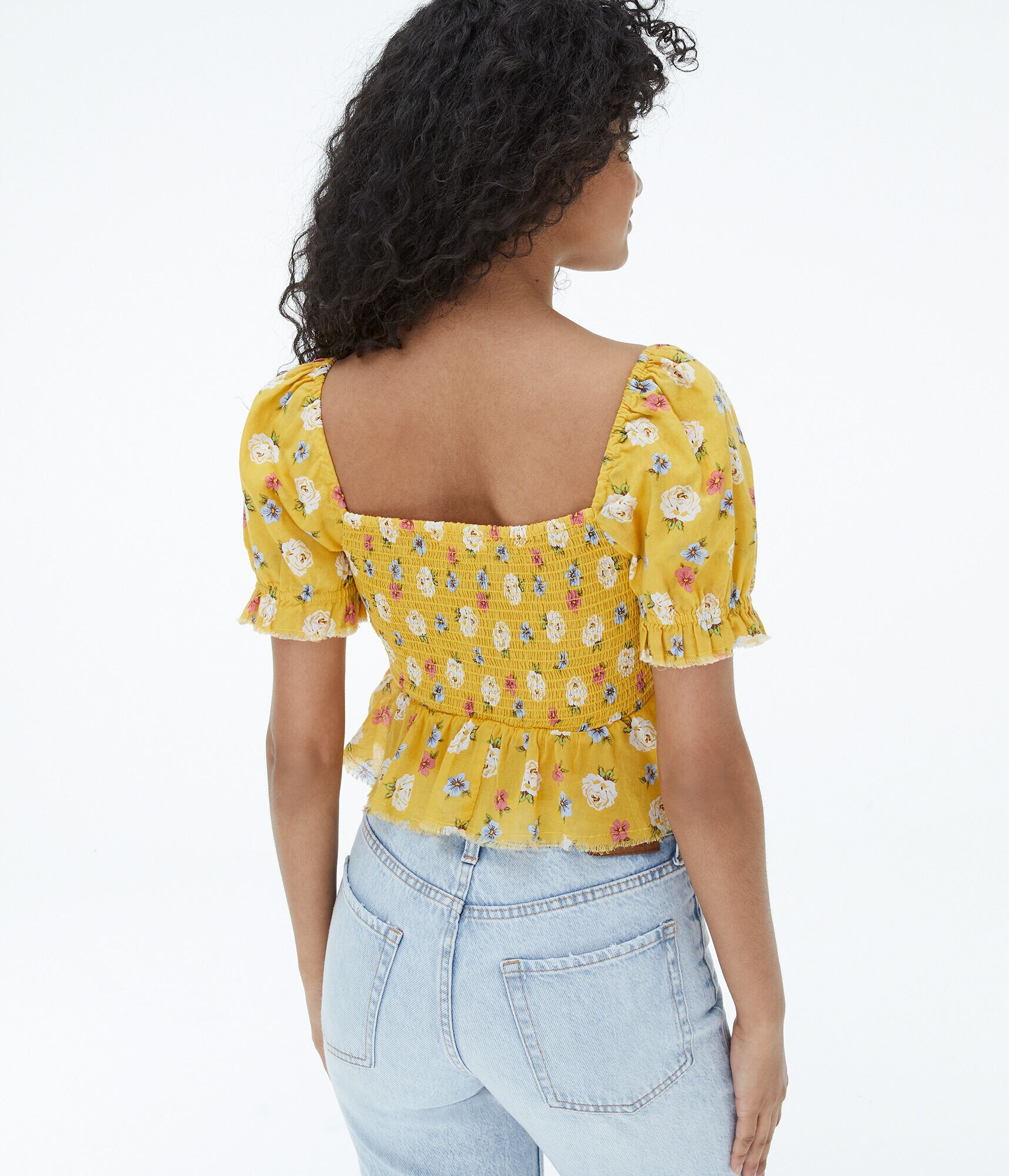 Floral Puff Sleeve Crop Top