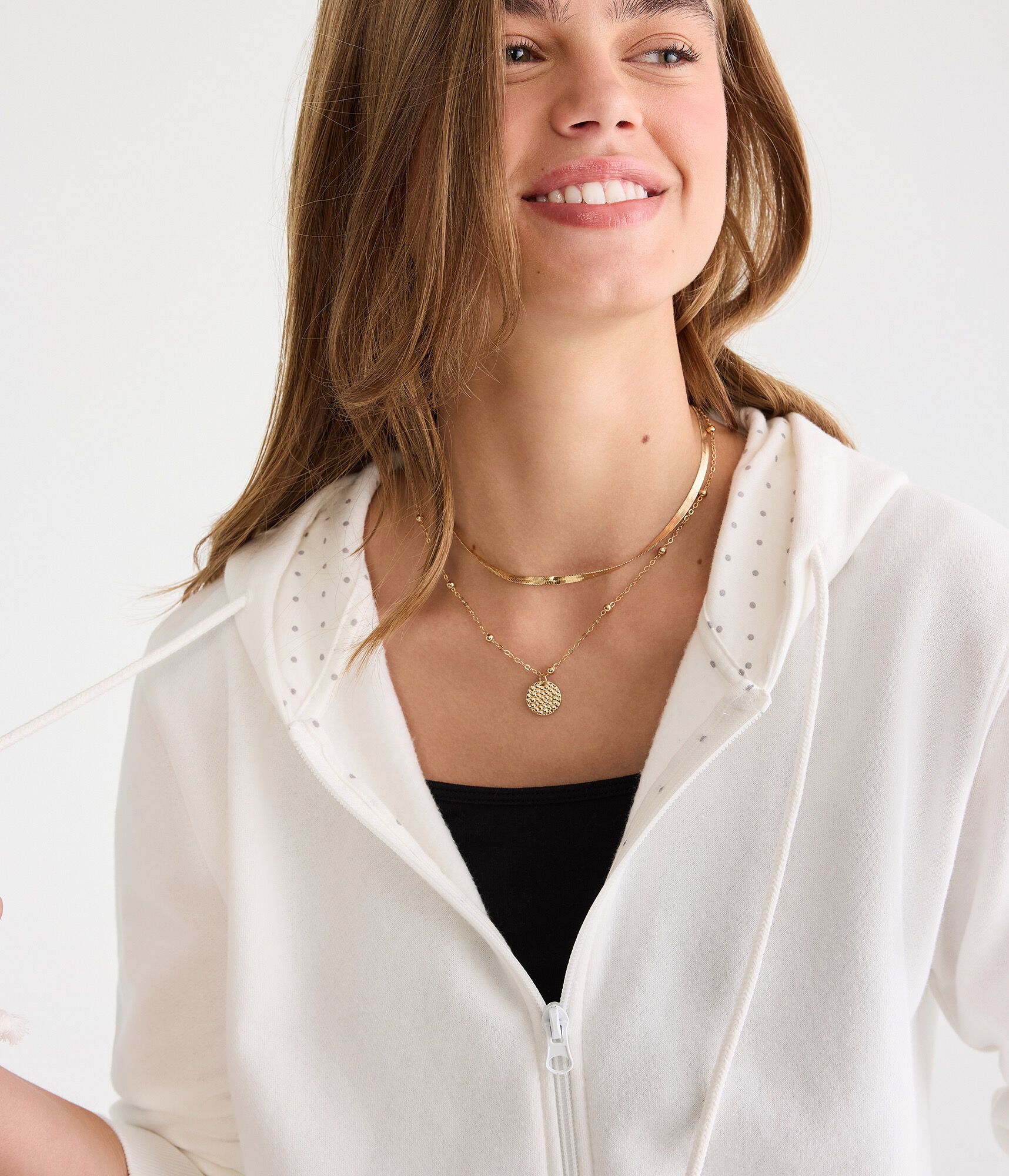 Polka Dot Lined Full-Zip Hoodie