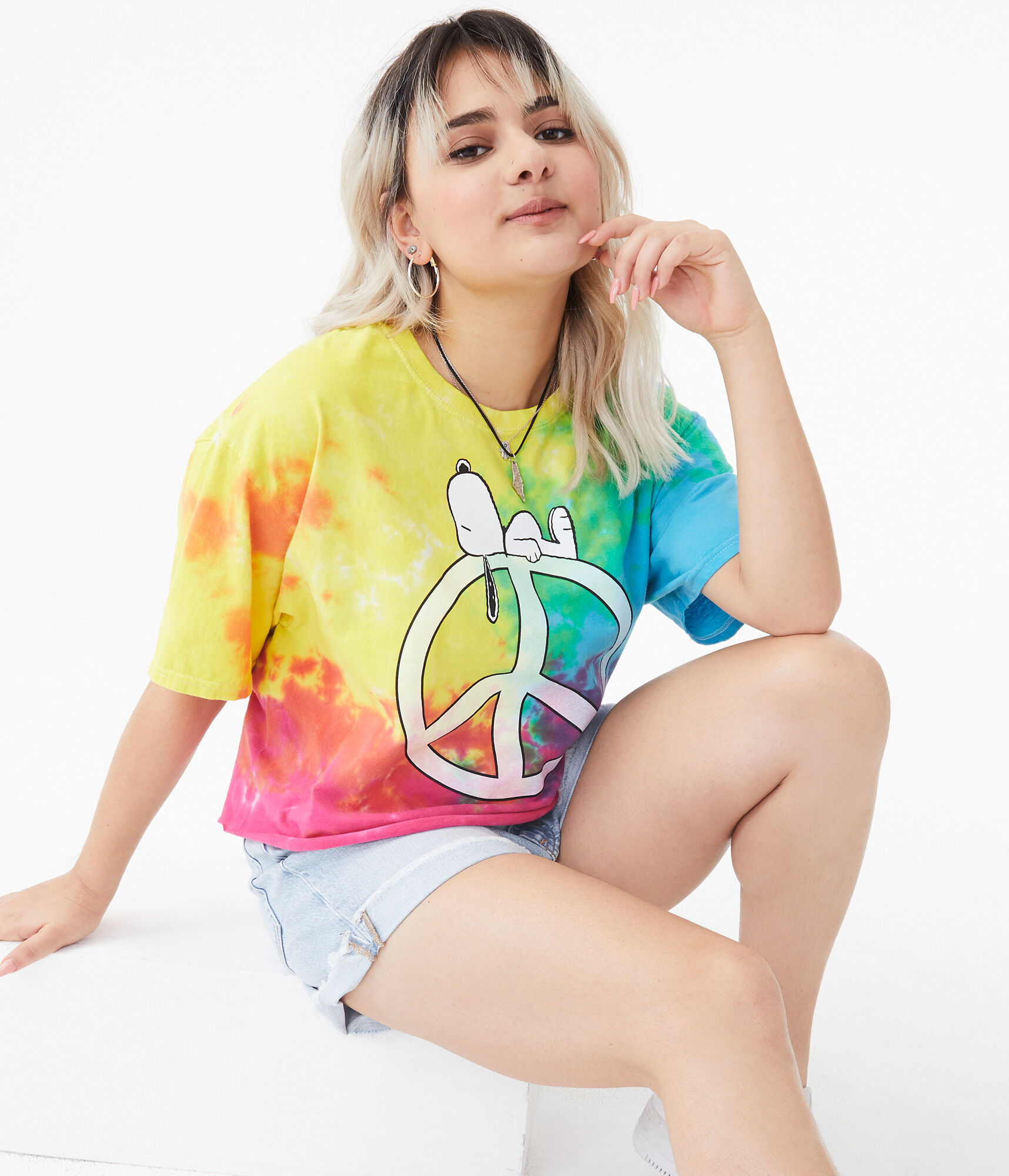 Snoopy Peace Sign Tie-Dye Graphic Tee
