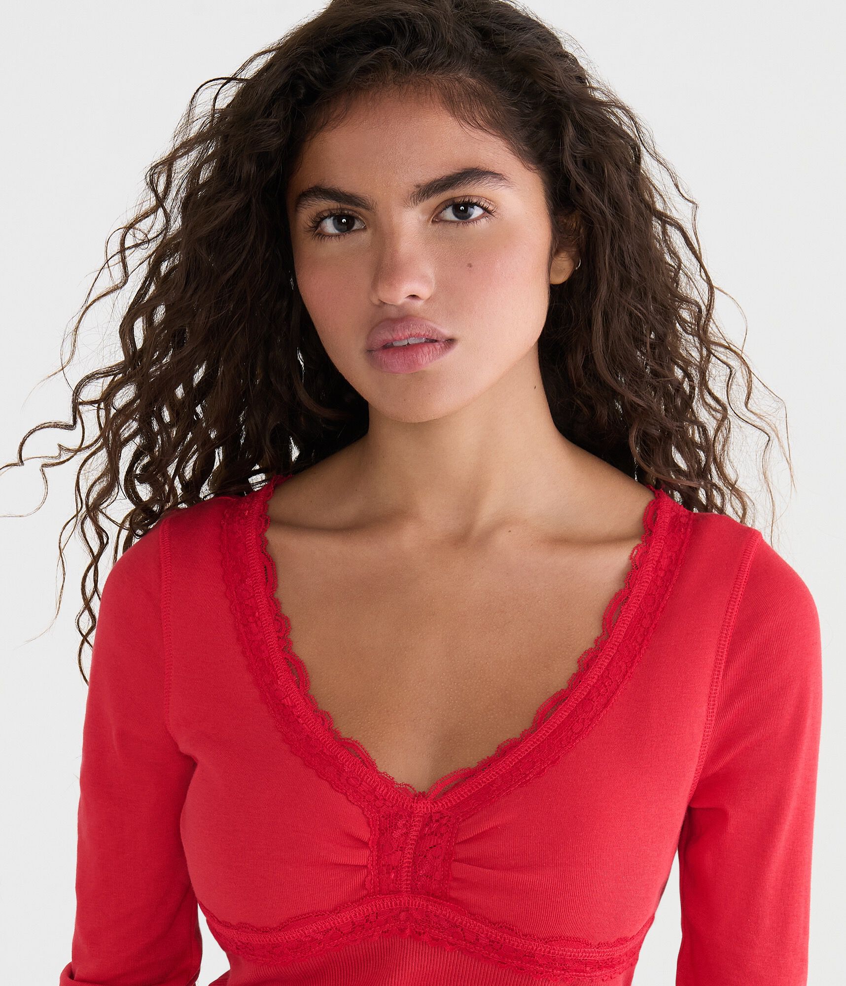Long Sleeve Seriously Soft Y2K Lace V-Neck Tee