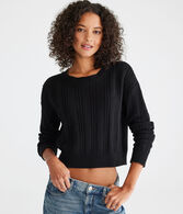 Ribbed Cropped Crew Sweater