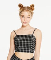 Plaid Square-Neck Cropped Cami