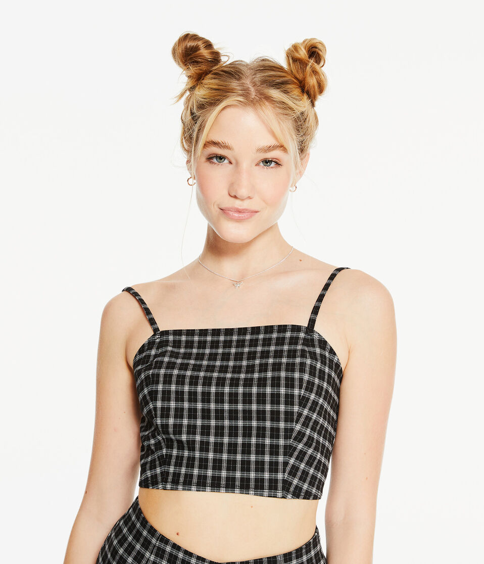Plaid Square-Neck Cropped Cami