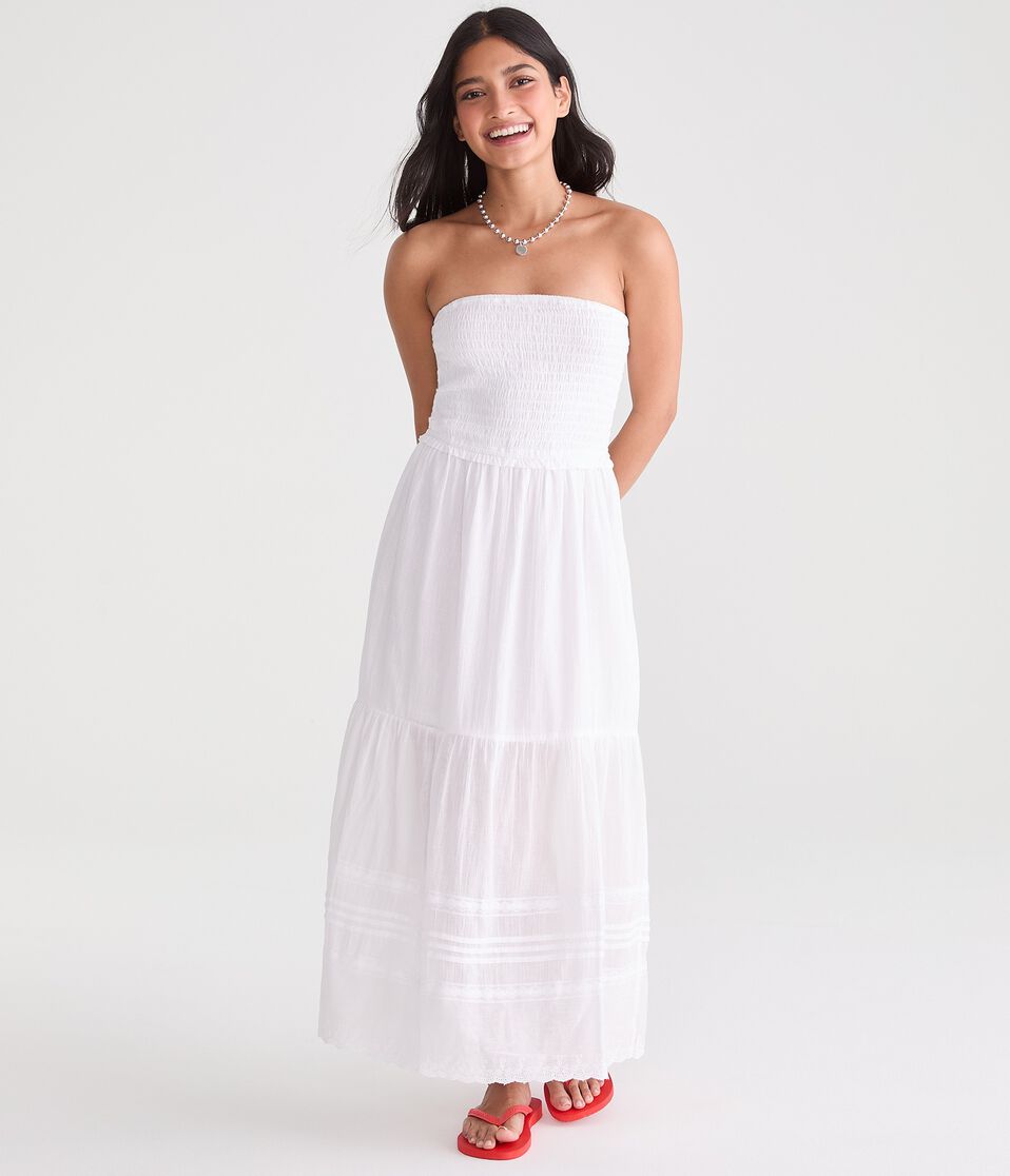 white tube dress Women's Satin Pliss by Naked Wardrobe, Crema / XS 28.5 L Strut & Bolt Eyelet Lace