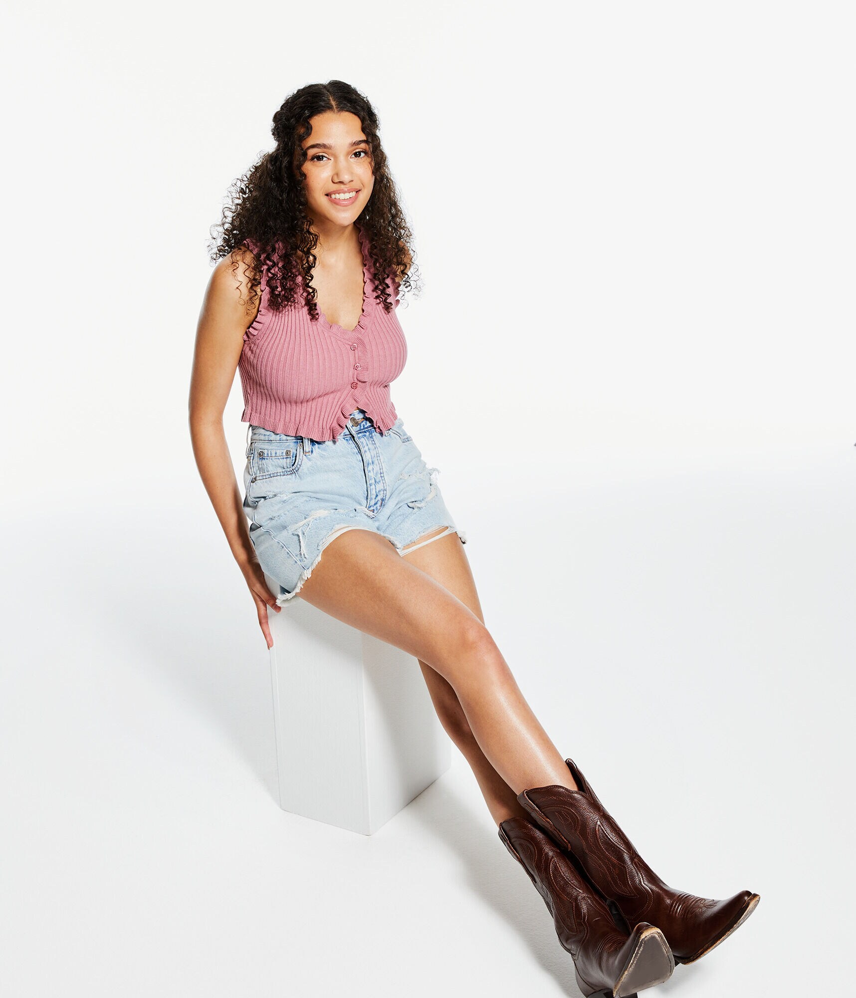 Ruffle Button-Up Cropped Tank