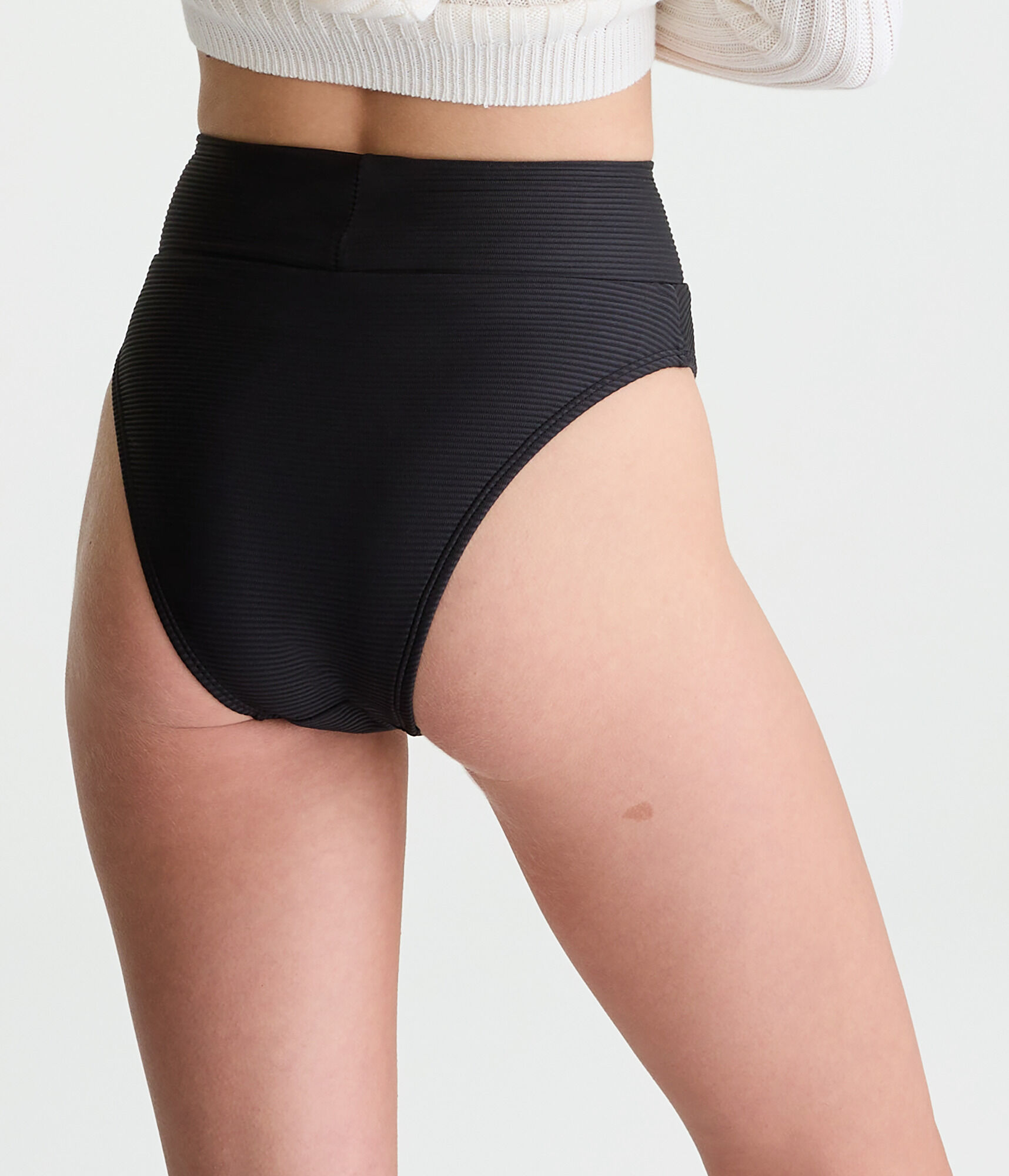 Ribbed High-Waisted Crossover Bikini Bottom