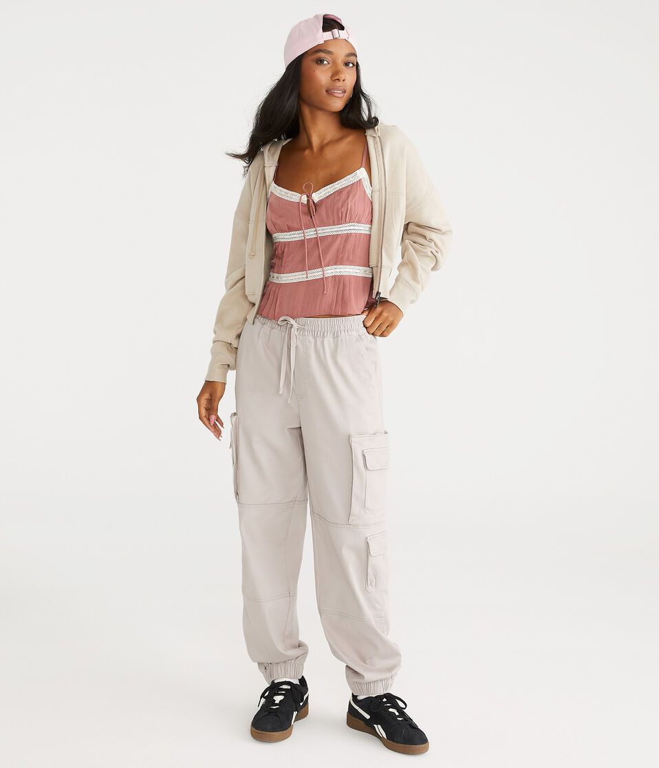High-Rise Twill Cargo Joggers