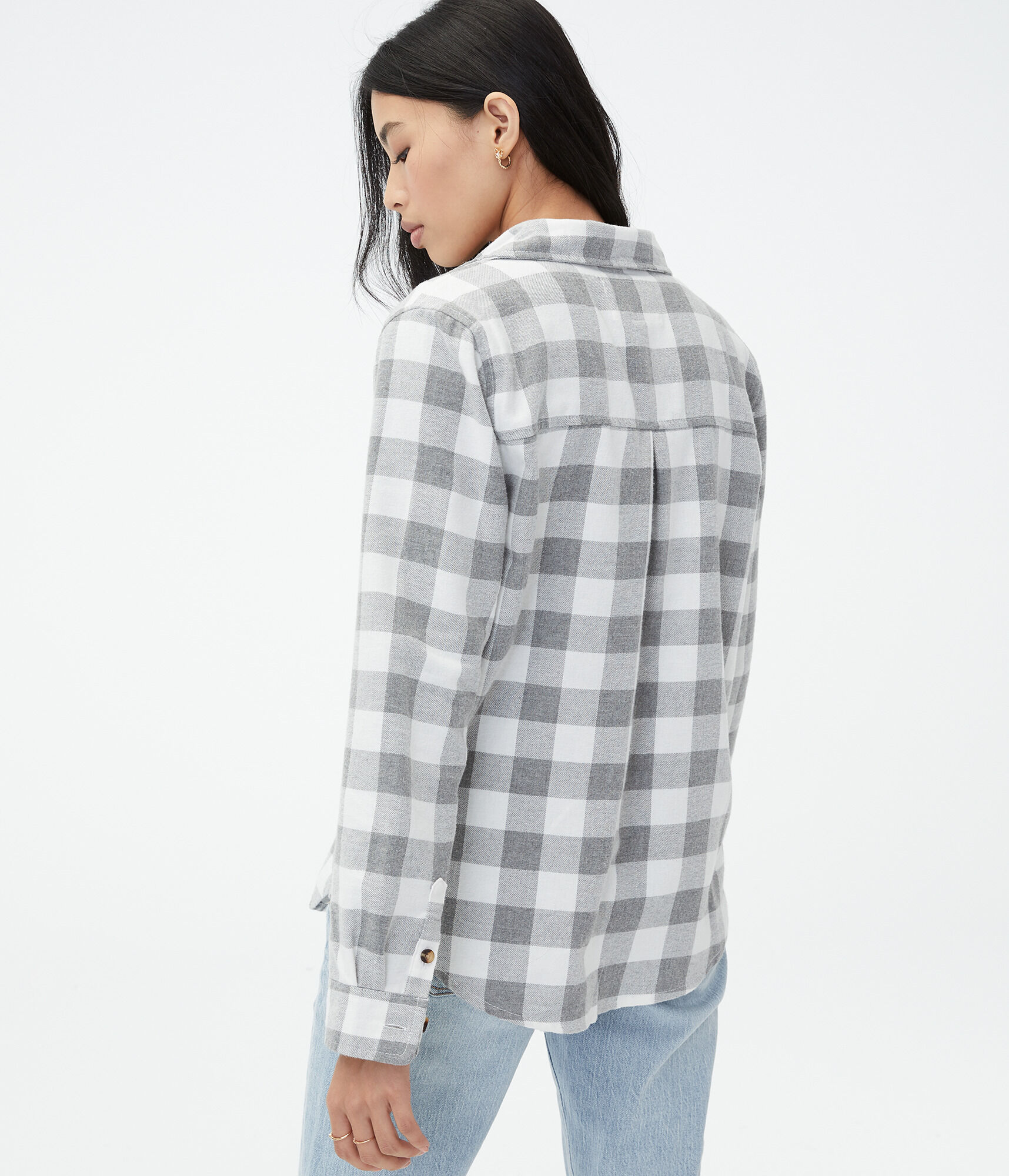 Long Sleeve Plaid Flannel Boyfriend Button-Down Shirt