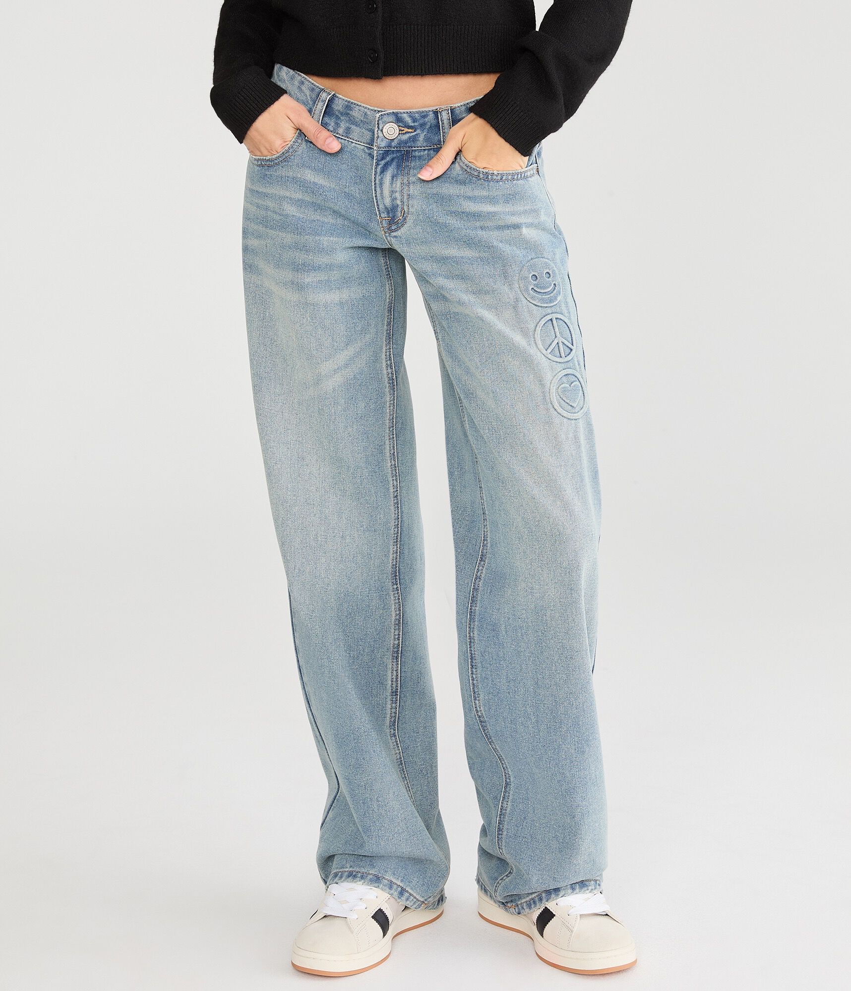 Super Low-Rise Baggy Wide Leg Embossed Jean