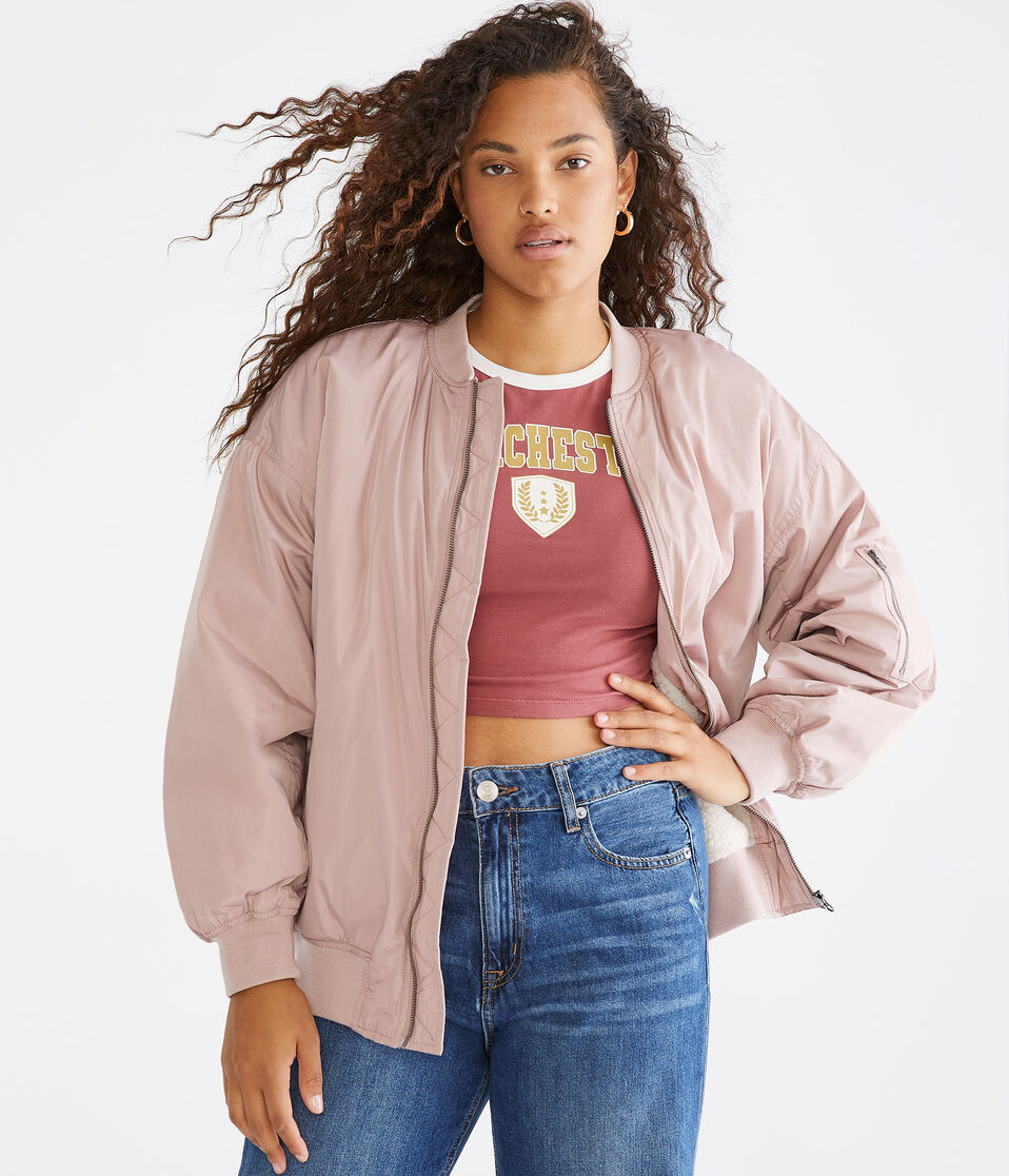 Oversized Sherpa-Lined Bomber Jacket