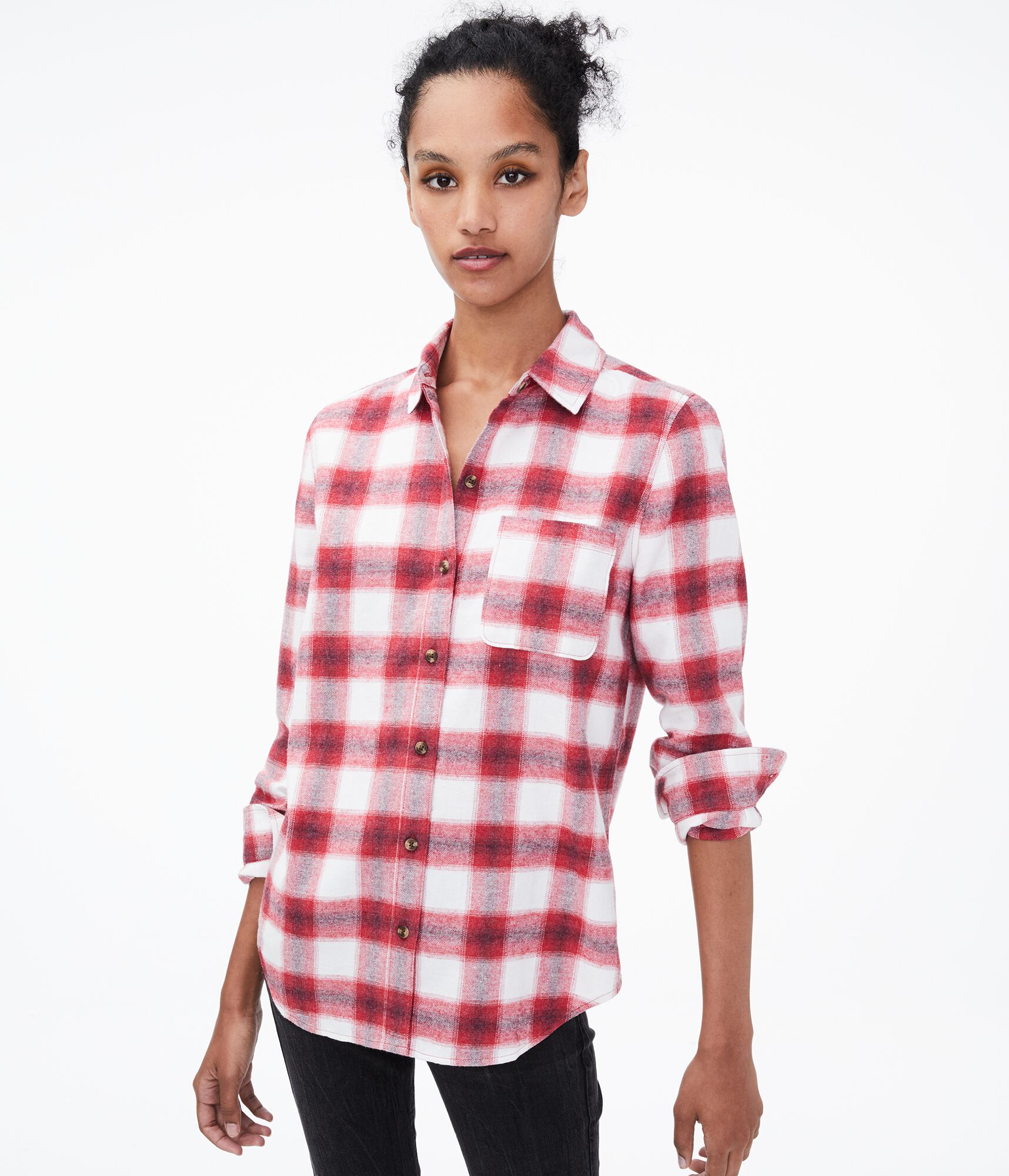 Long Sleeve Plaid Button-Down Shirt