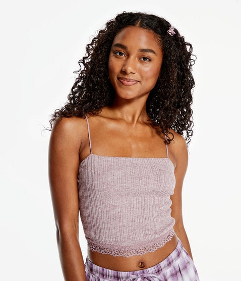 Seriously Soft Lace-Trim Cropped Bungee Cami Seriously Soft Lace-Trim Cropped Bungee Cami