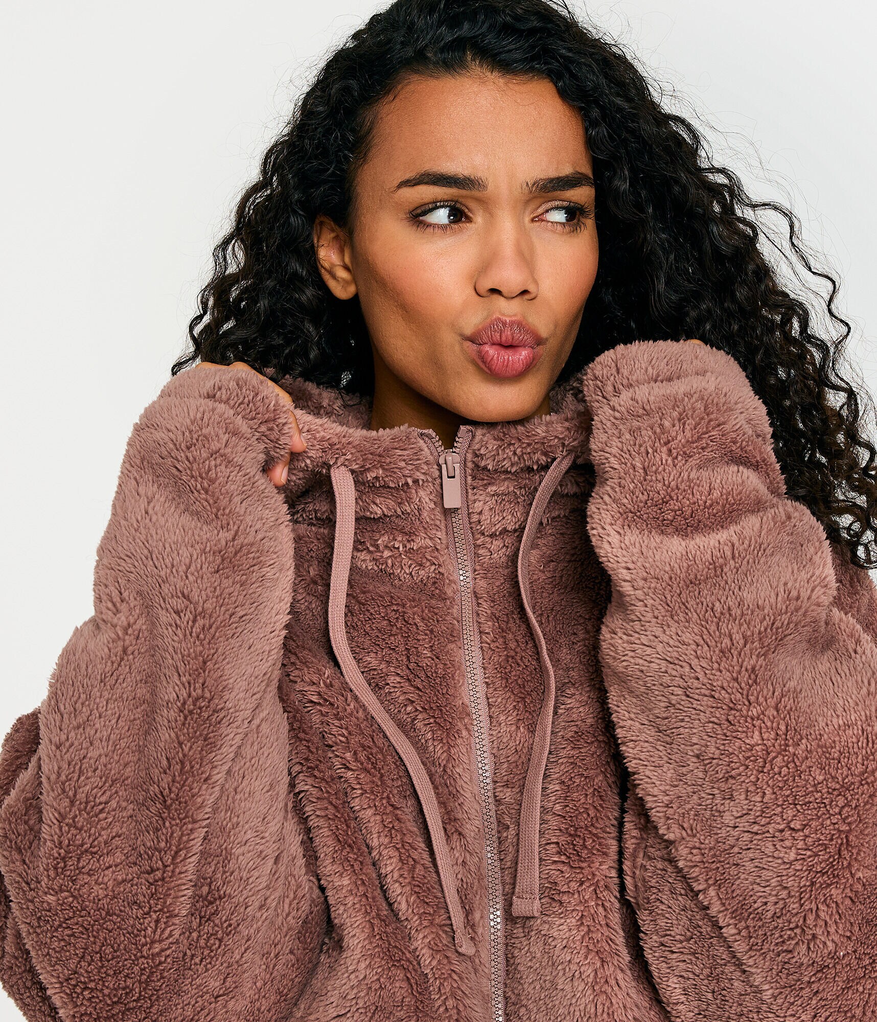 Sherpa Fleece Oversized Full-Zip Hoodie