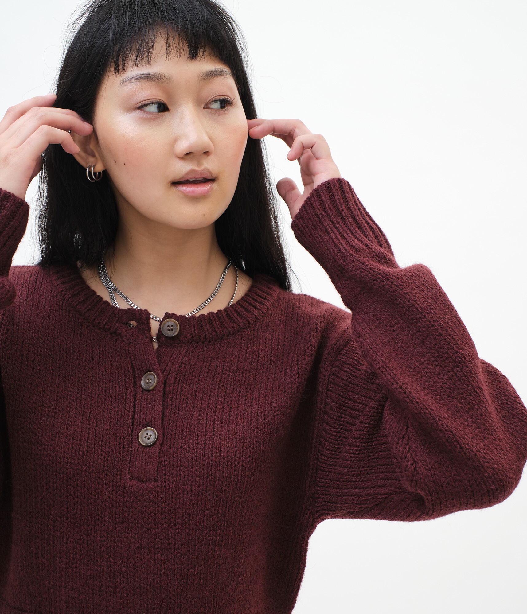 Cropped henley sweater Outlet
