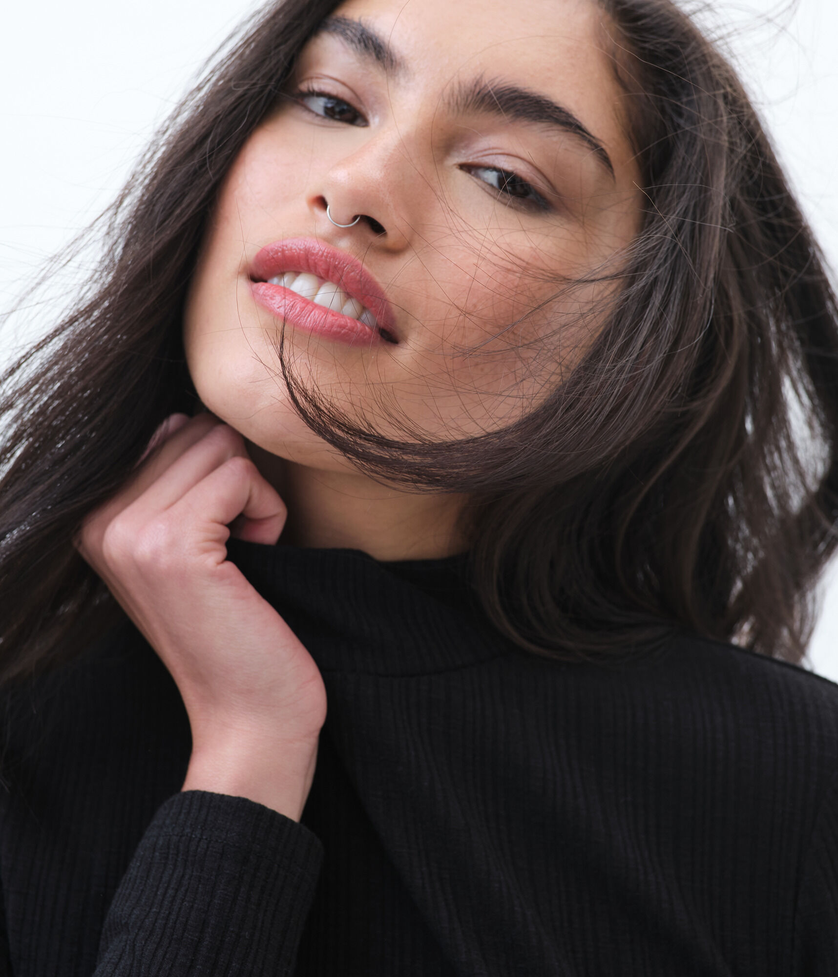 Long Sleeve Ribbed Mock-Neck Tee