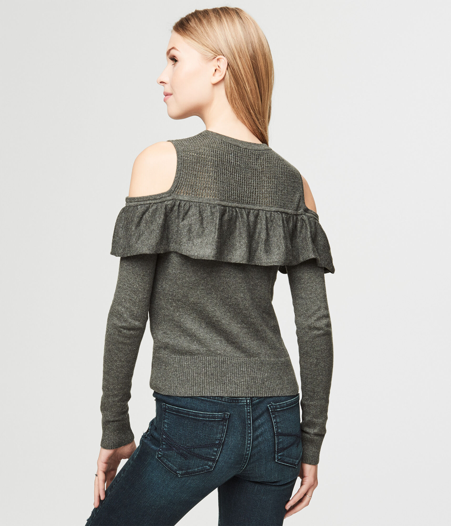 Ruffled Cold-Shoulder Sweater