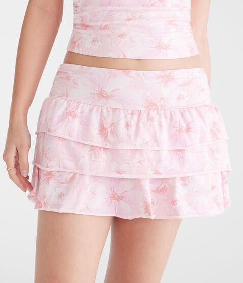 Floral Mid-Rise Knit Ruffle Skort Floral Mid-Rise Knit Ruffle Skort