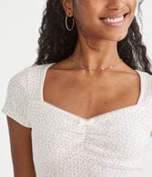 Floral Pointelle Cinch V-Neck Top