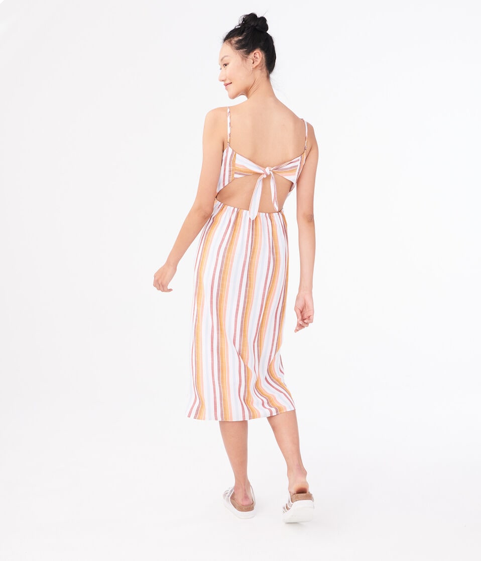Striped Button-Front Midi Dress***