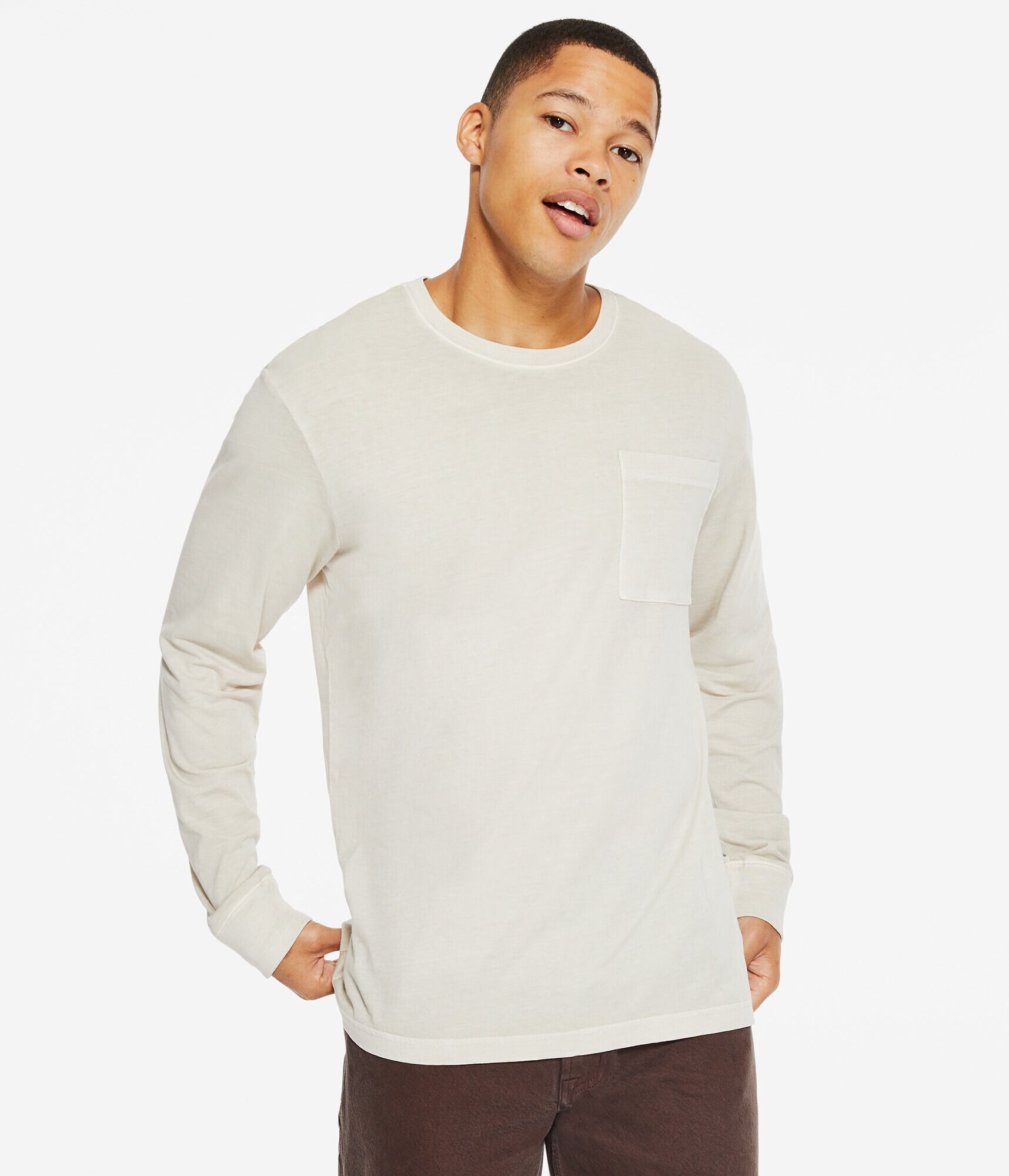Long Sleeve Washed Pocket Crew Tee
