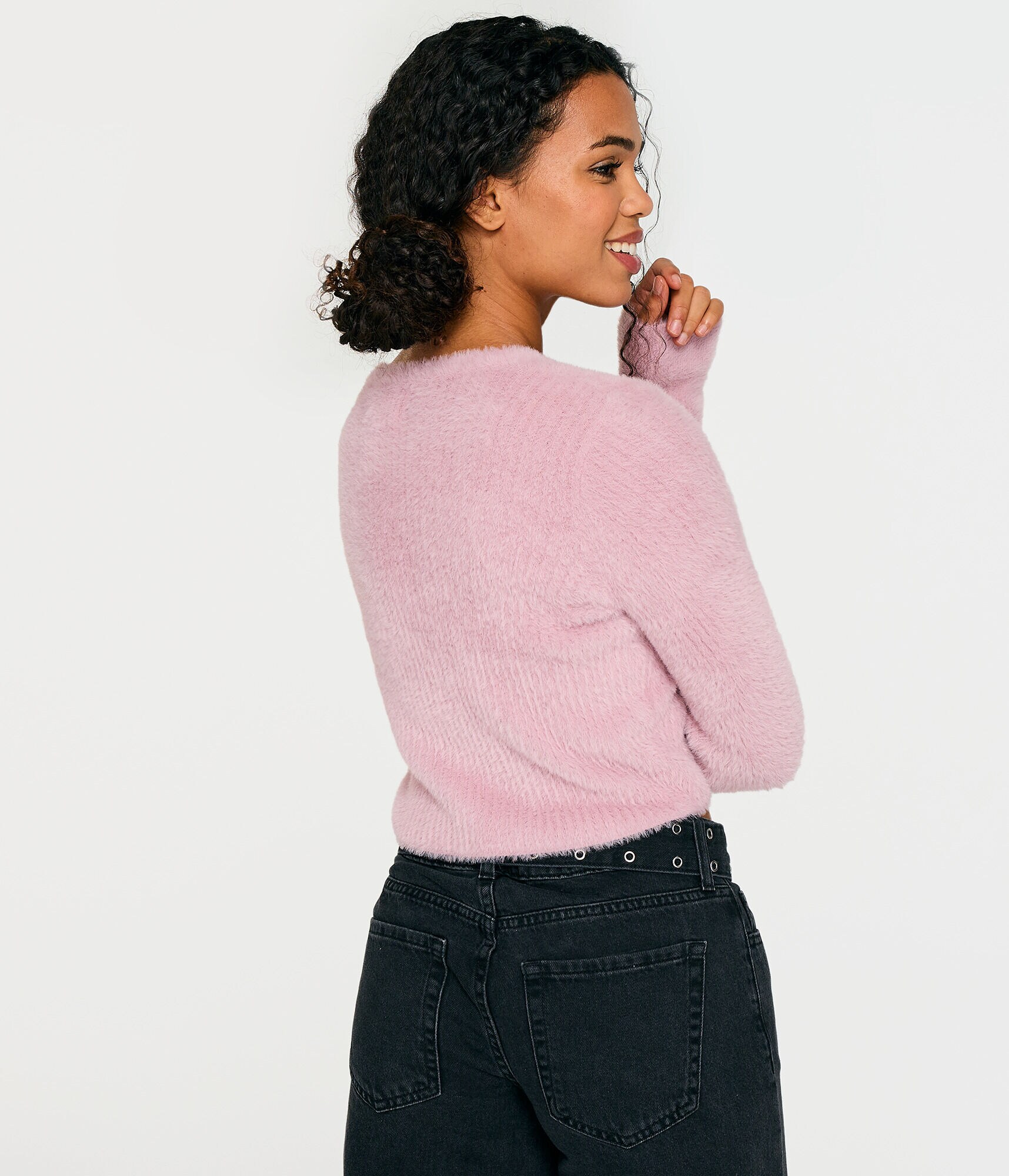 Fuzzy V-Neck Cropped Cardigan