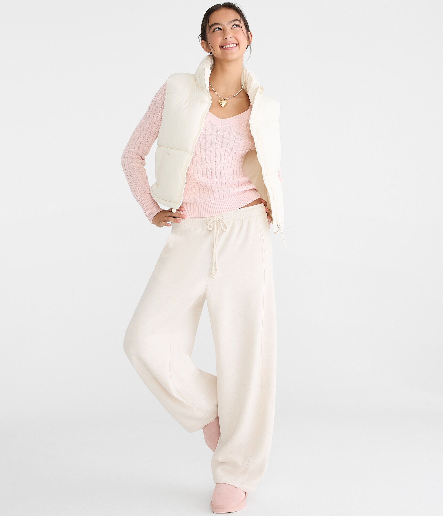Cloud Soft Hearts Barrel Leg Sweatpants