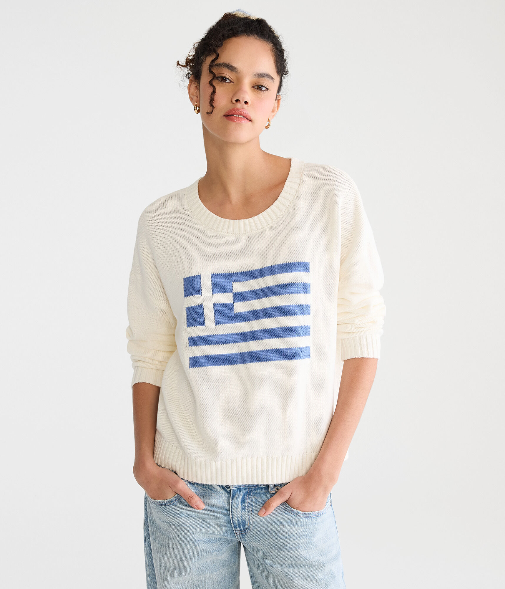 Greek Flag Slouchy Crew Sweater