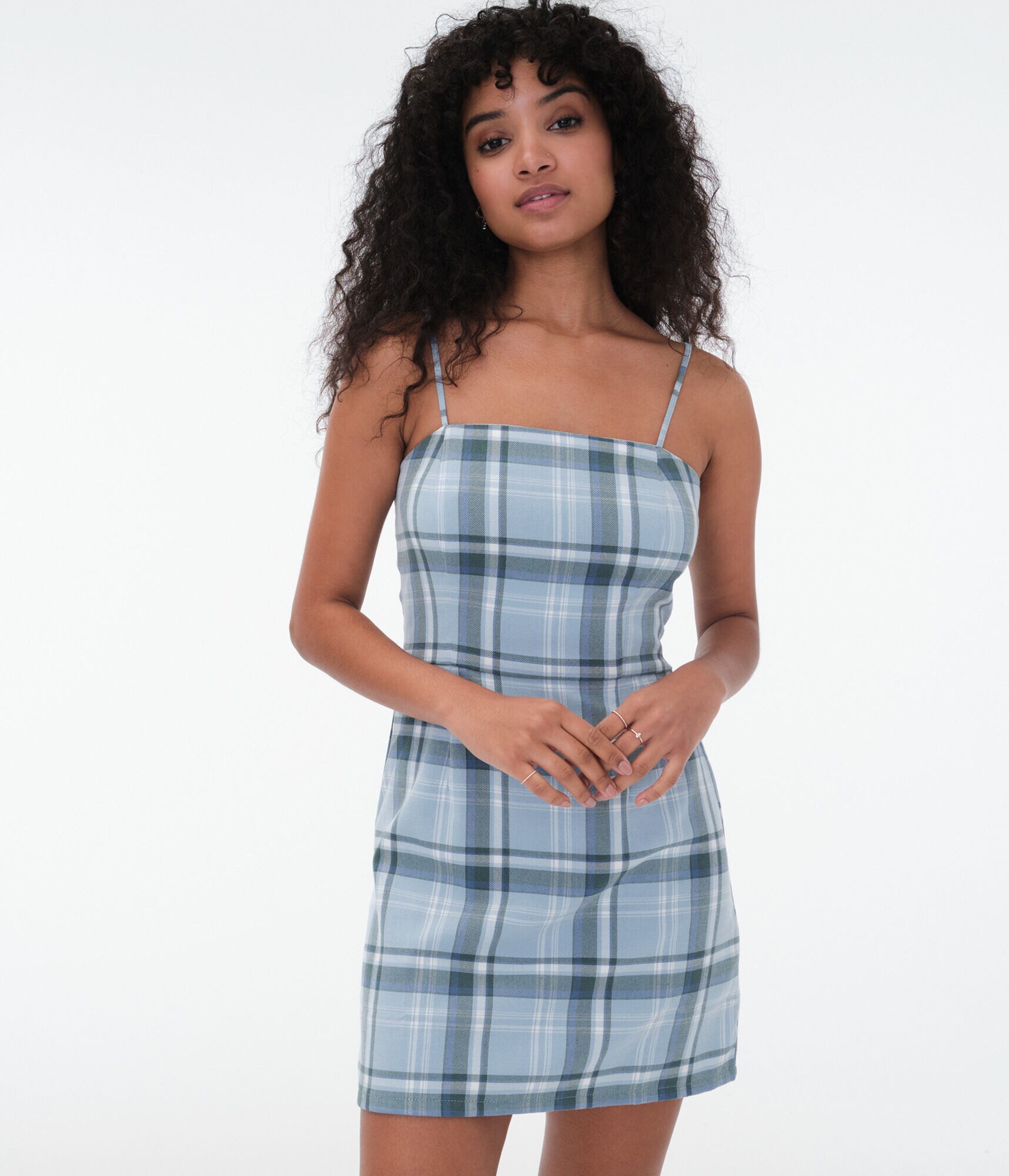 Plaid Square-Neck Mini Dress Plaid Square-Neck Mini Dress