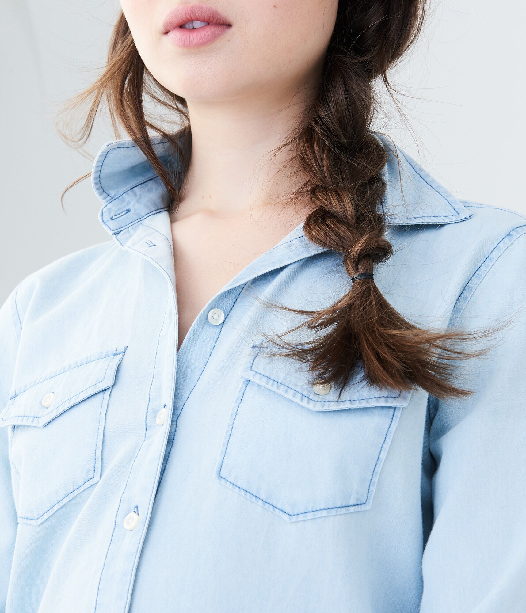 Long Sleeve Light Chambray Button-Down Shirt