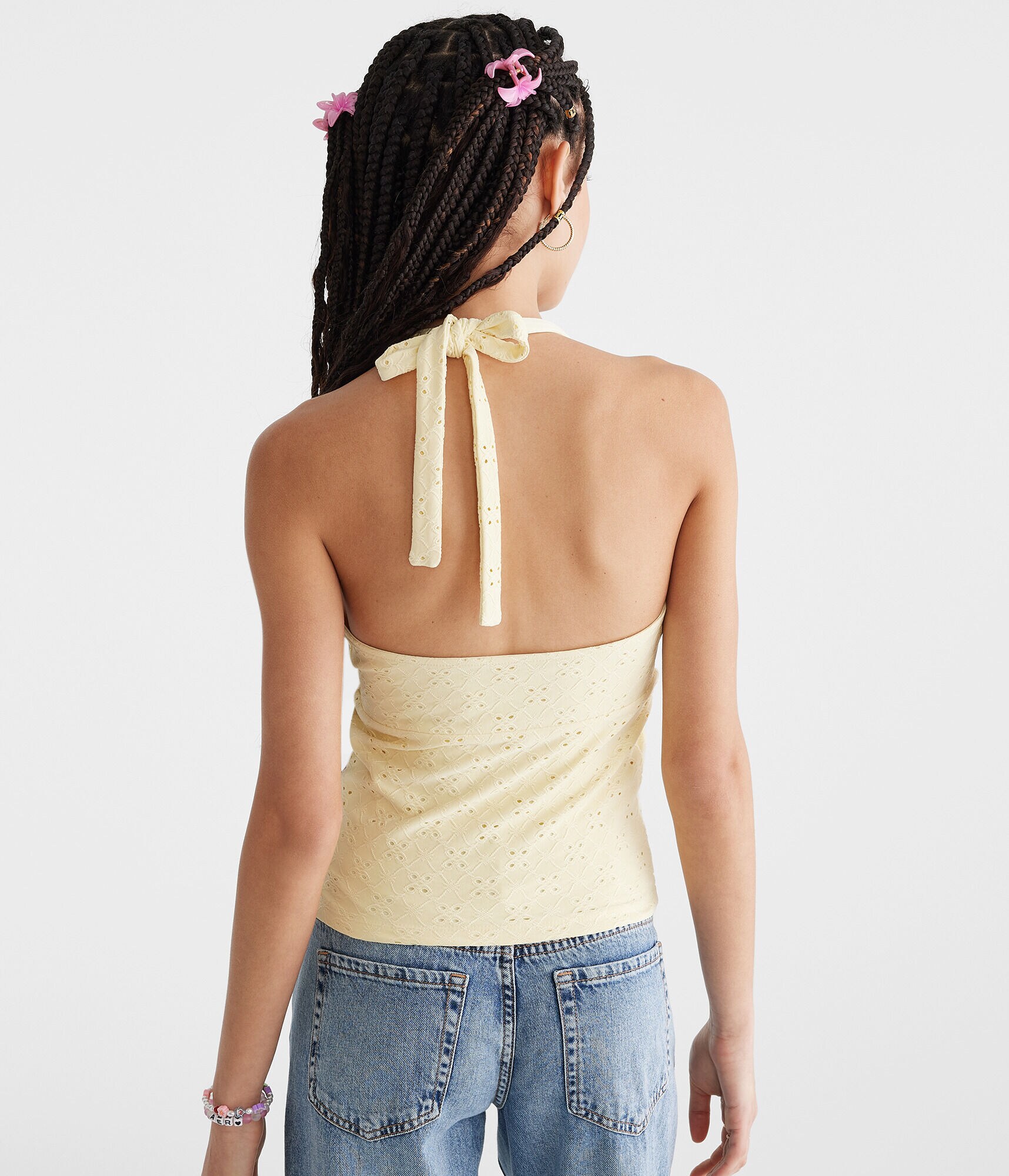 Eyelet V-Neck Halter Top