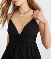 Solid V-Neck Textured Babydoll Dress