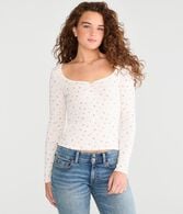 Long Sleeve Seriously Soft Floral Cinch-Front Tee
