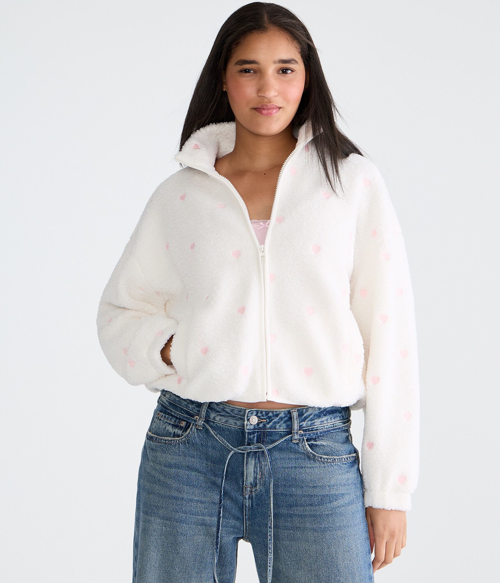 Hearts Sherpa Fleece Full-Zip Jacket