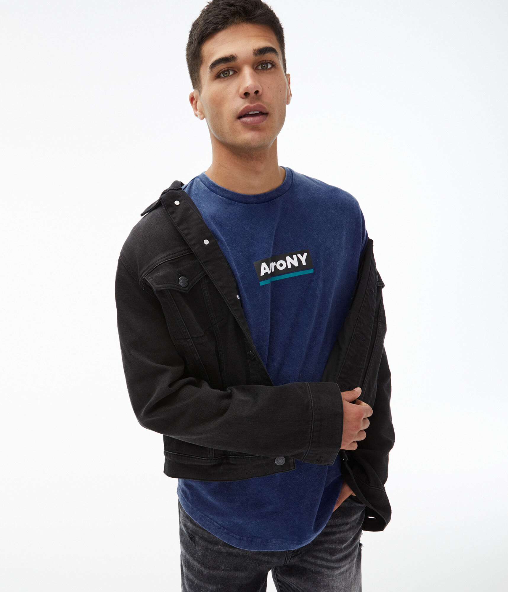 Aero NY Marble Wash Curved Hem Graphic Tee