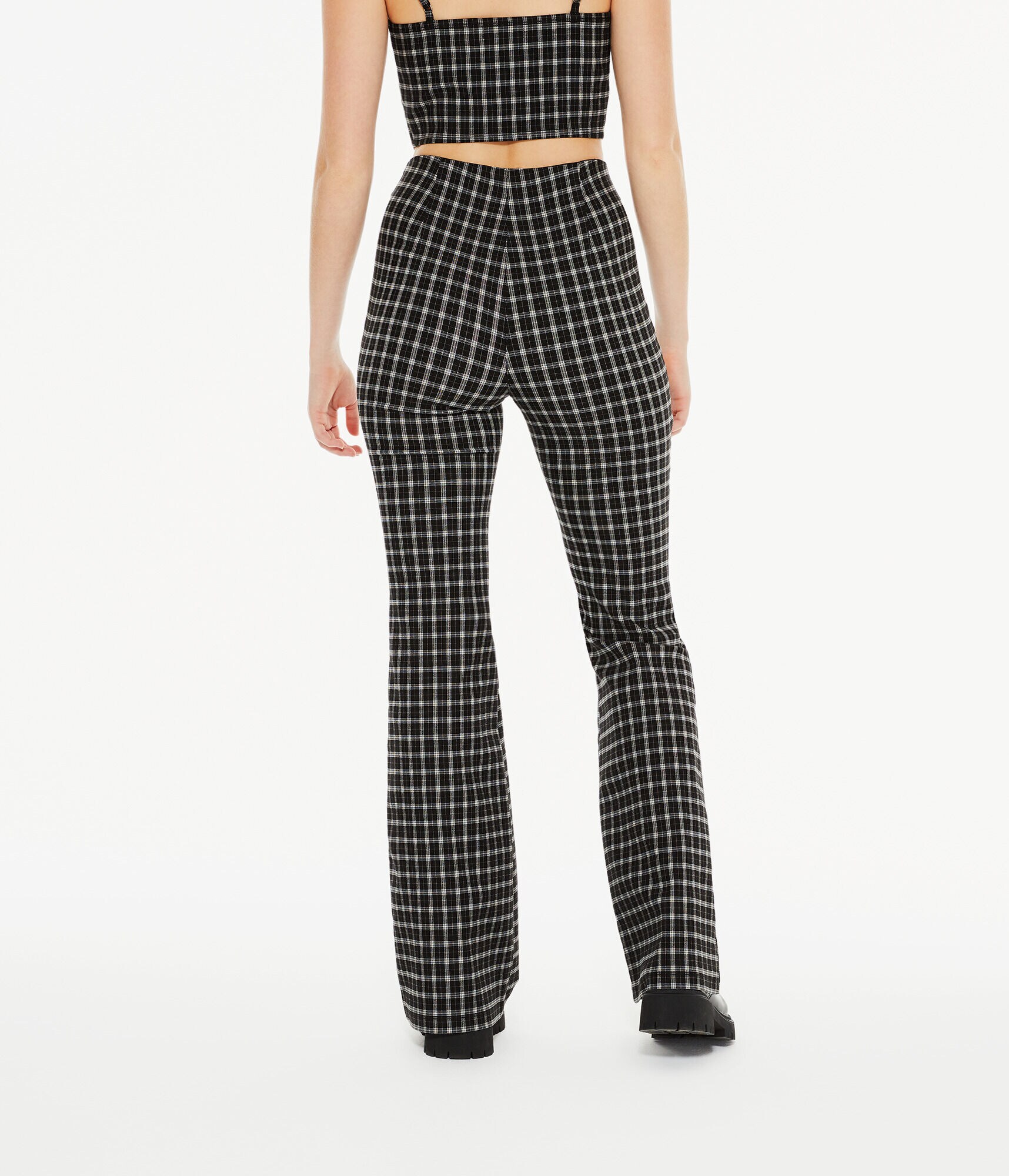 Plaid High-Rise Flare Pants