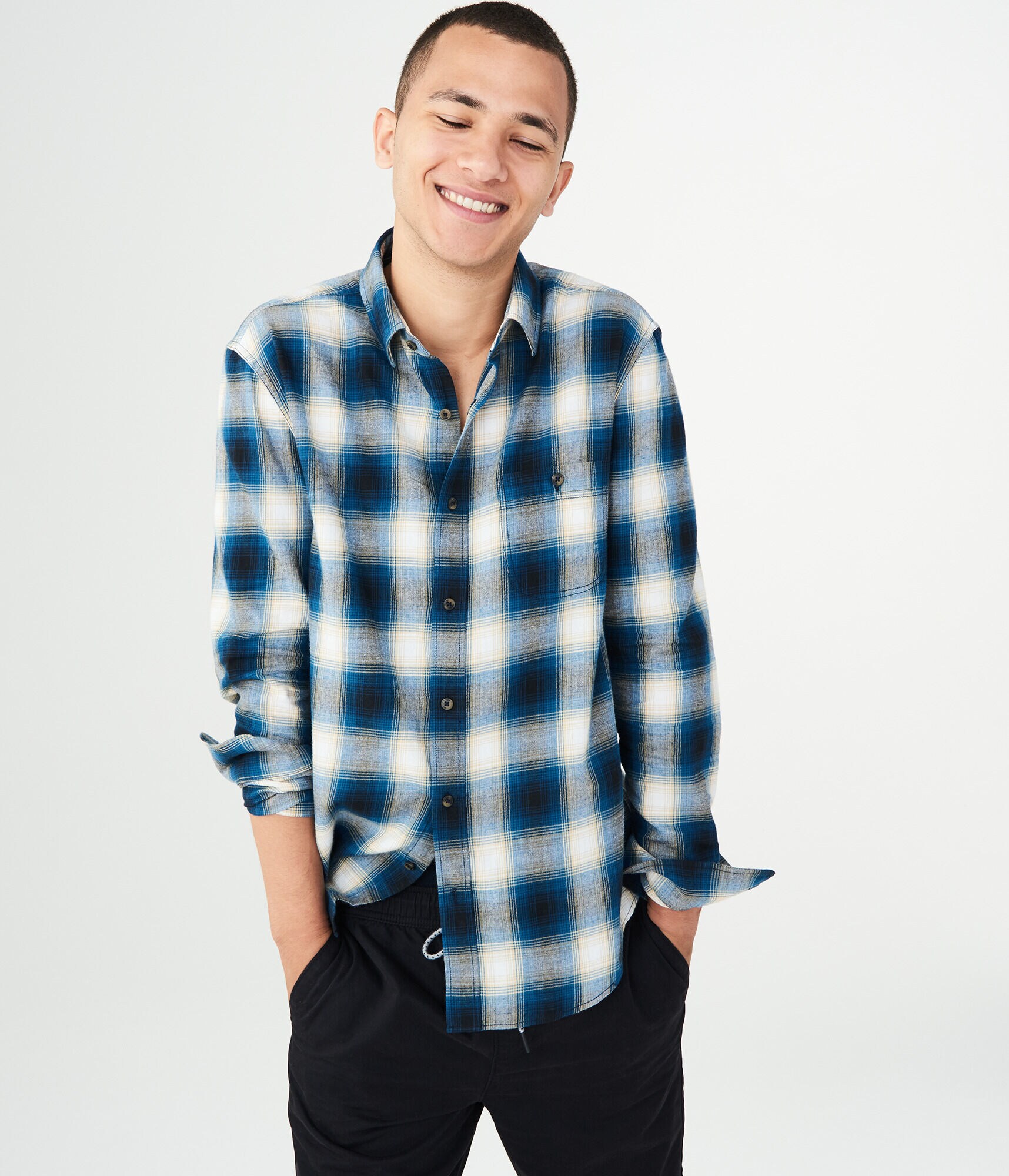 Long Sleeve Ombre Plaid Woven Shirt