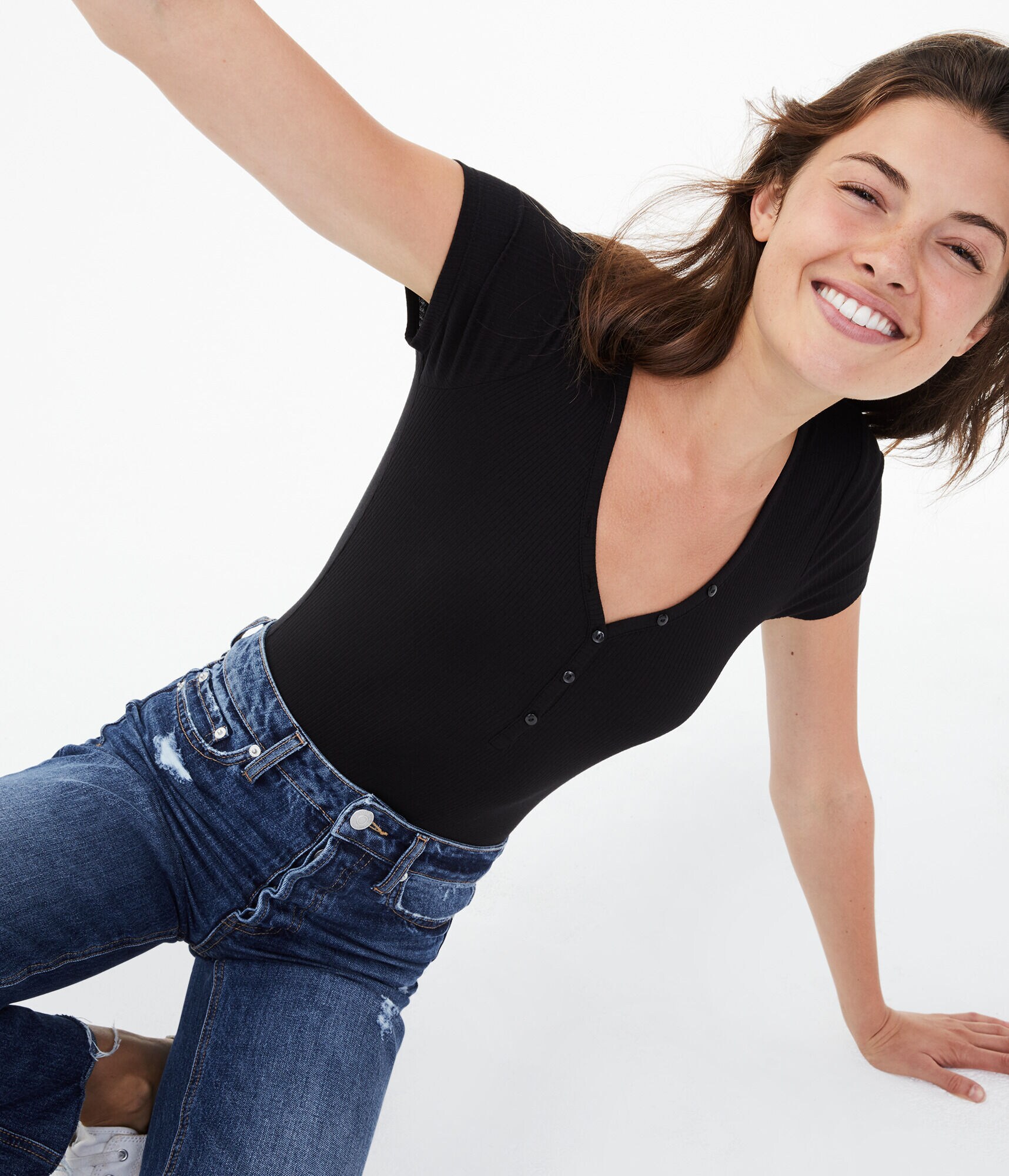 Ribbed Henley Bodysuit