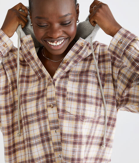 Long Sleeve Hooded Plaid Flannel Shirt Long Sleeve Hooded Plaid Flannel Shirt