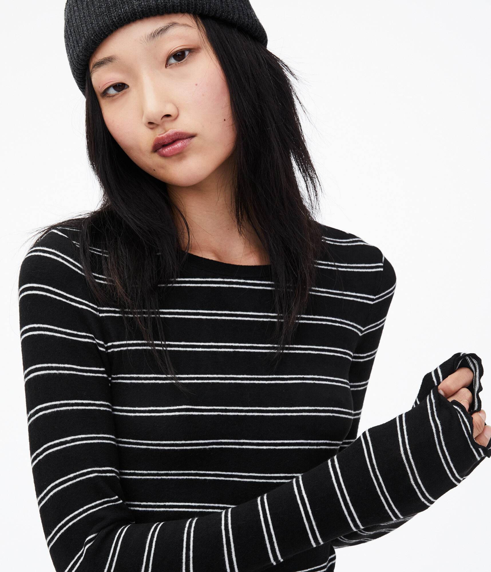 Long Sleeve Striped Shrunken Tee