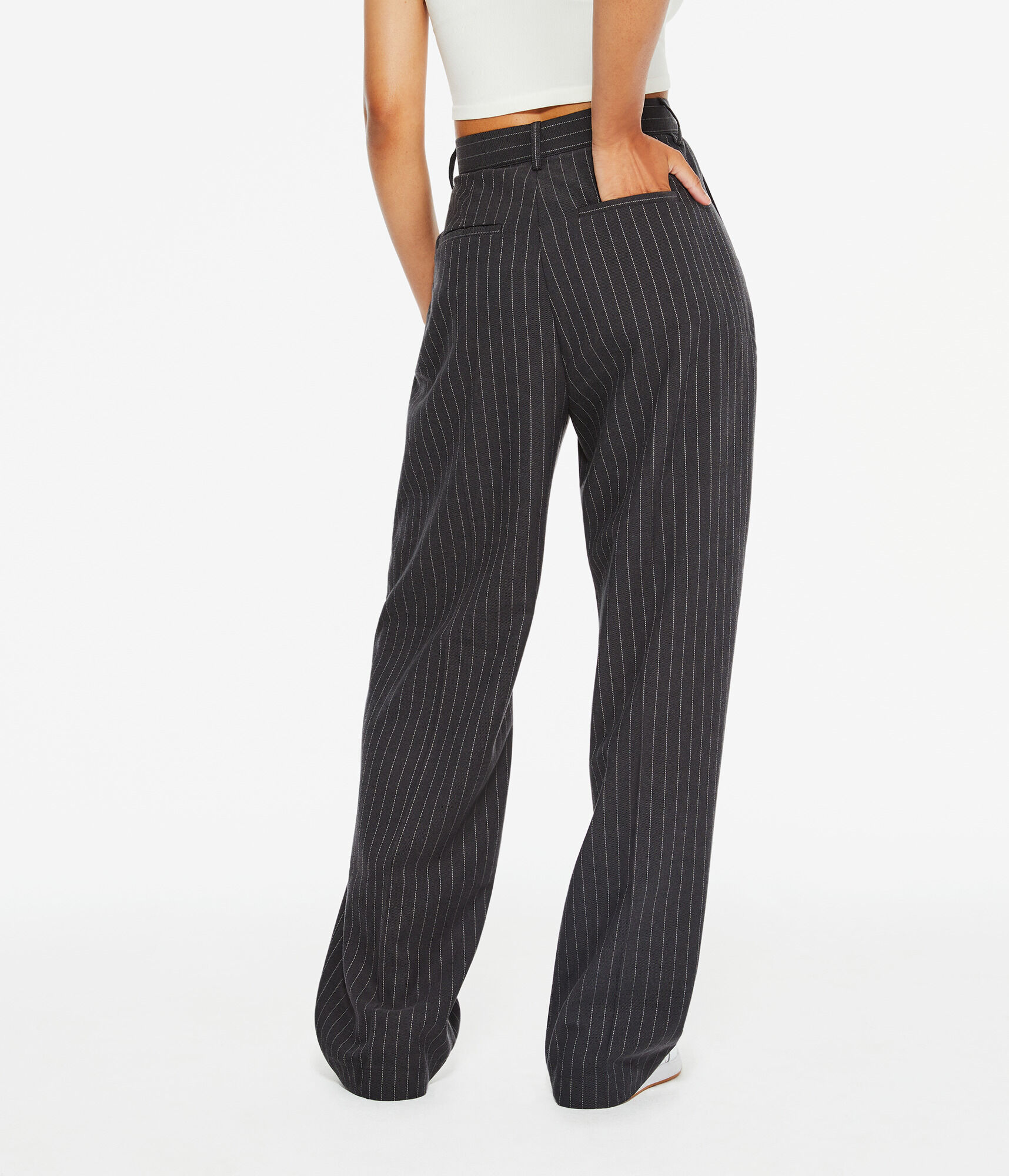 Pinstripe High-Waisted Pleated Twill Trousers