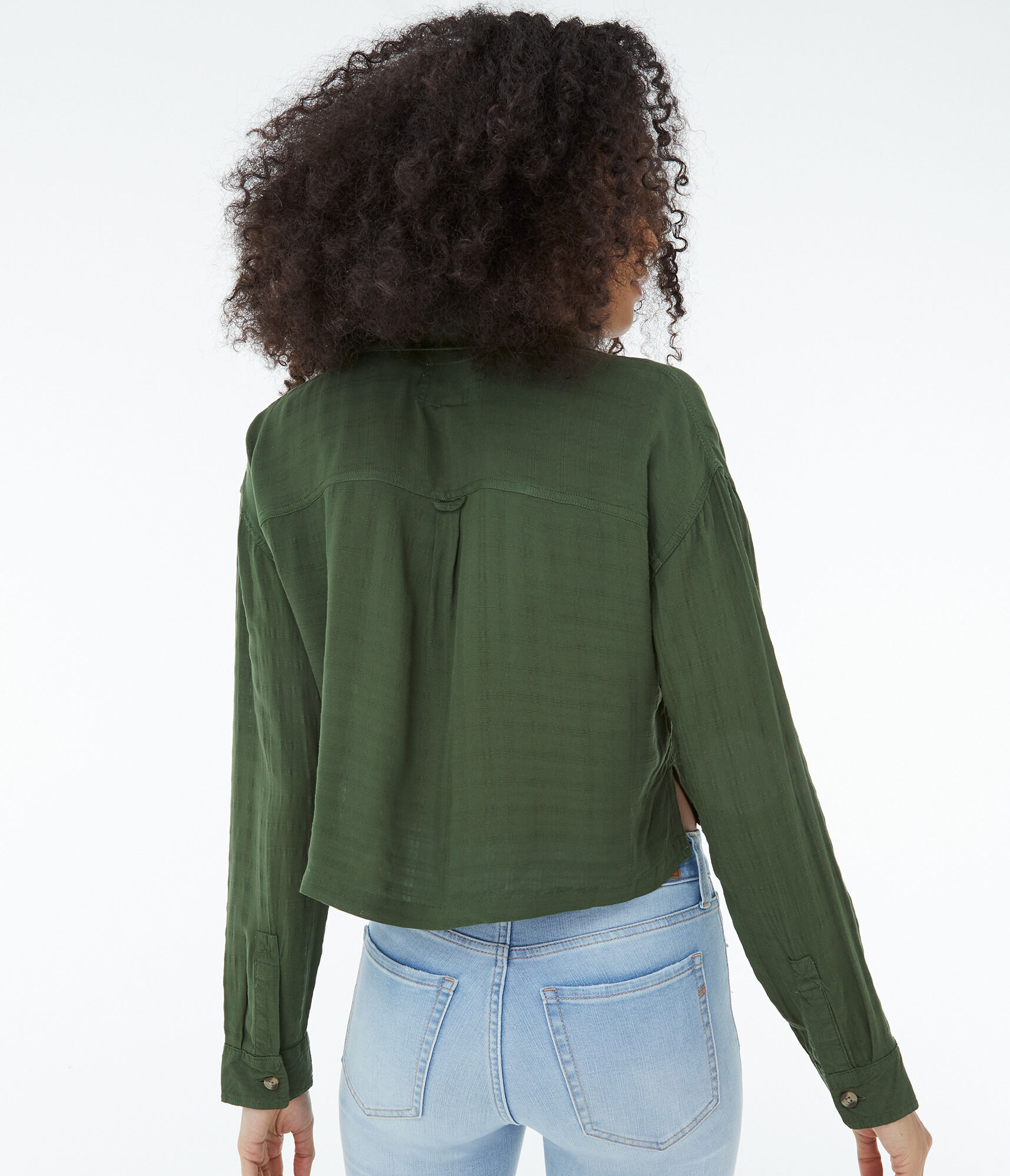 Long Sleeve Textured Button-Down Top