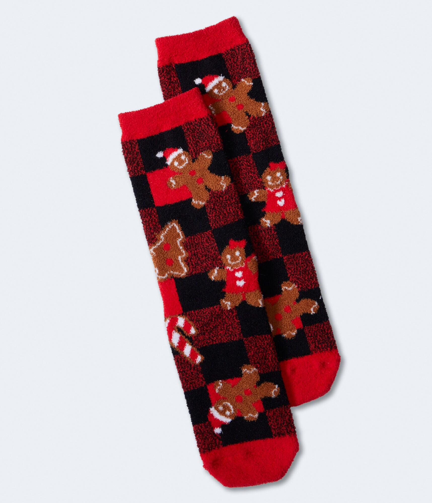 Gingerbread Cookie Checkered Fuzzy Crew Socks